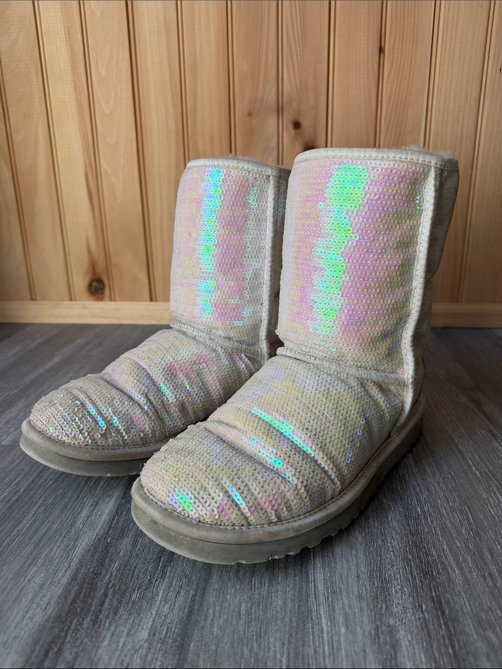 UGG White Iridescent Sequin Boots